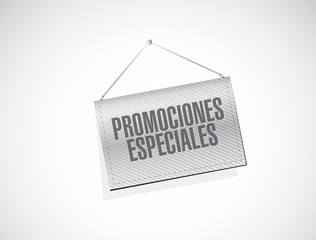 special promotions in Spanish hanging sign concept