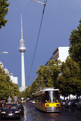 Tram on Street with Fernsehturm