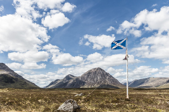 Scottish national flag in the highlands