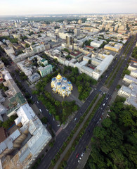  aerial view of the Boulevard of Shevchenko and St. Vladimir's Cathedral, Kiev, Ukraine