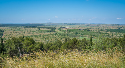 Fototapeta na wymiar Panoramic view from Castel del Monte, famous medieval fortress in Apulia, southern Italy.