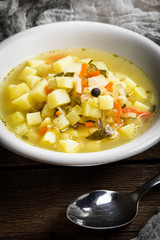 Cucumber soup with vegetables.