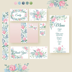 Watercolor wedding invitation cards suite