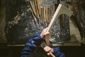 Violin maker at work