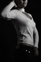 Sexy Beautiful Model in white blouse and jeans 