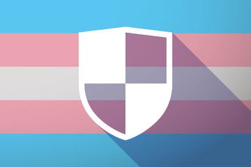 Long shadow transgender flag with a shield