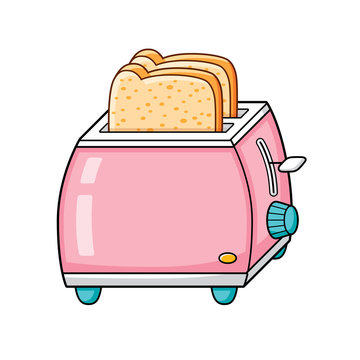 Pink toaster with bread slices isolated.