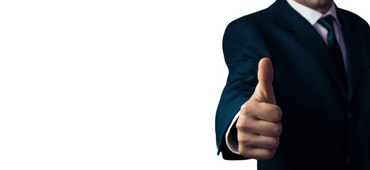Businessman showing a thumbs up sign.