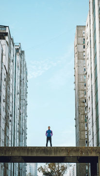 Young adolescents in colorful  track suits from 90's in east Europe projects
