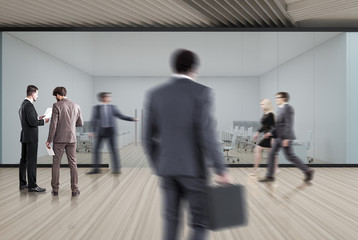 Transparent open office front wood people