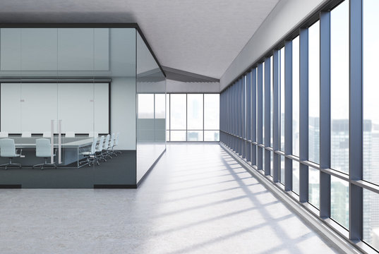 Transparent conference room concrete, side