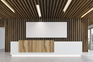 White and light wood reception, close up poster