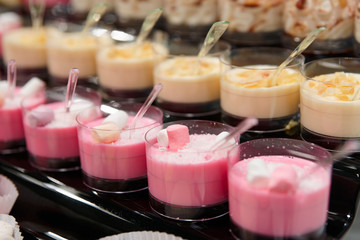 Pink panna cotta on restaurant table