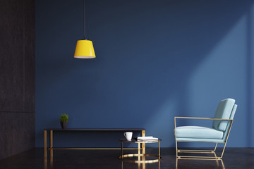 Dark blue living room, armchair © ImageFlow