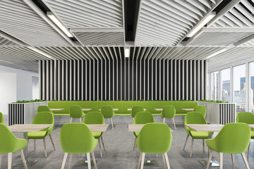 Green chair cafe wooden interior front view