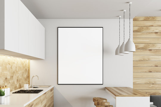 White and wooden kitchen, poster