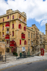Buildings in Valletta and Red Phone Booth - Valletta, Malta
