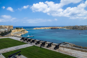 The Saluting Battery Canons and Grand Harbour - Valletta, Malta