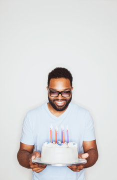 Portraits Man Excited with Birthday Cake