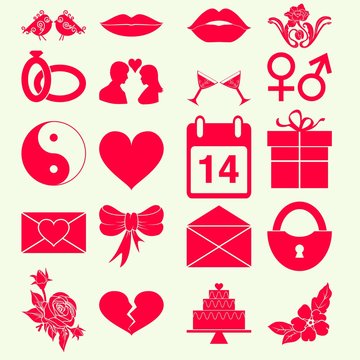 Set valentines day holiday icon monochrome red color isolated.