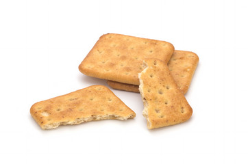Salted biscuits on white background