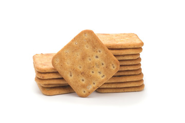 Salted biscuits on white background