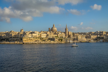Fototapeta na wymiar Valletta skyline from Sliema with Basilica of Our Lady of Mount Carmel - Valletta, Malta