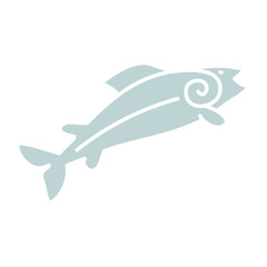 Rough line jumping salmon stylized symbol.
