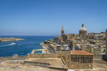 Valletta cityscape view with Basilica of Our Lady of Mount Carmel - Valletta, Malta