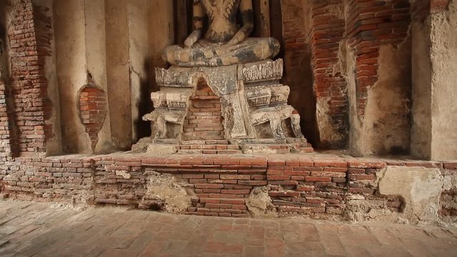 Old buddha statue in Wat Chaiwatthanaram. Wat Chaiwatthanaram is one of the most visited historical site of Ayutthaya, Thailand. Ayutathaya Historical Park and is one of major tourist attraction.