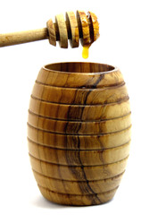 Honey in wooden container