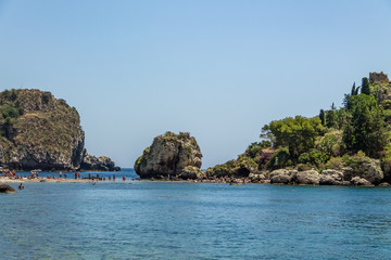 Fototapeta premium View of Isola Bella island and beach - Taormina, Sicily, Italy