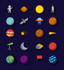 solar system icons set flat illustration design graphic vector