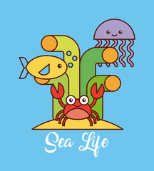sea life flat draw icon vector illustration design graphic