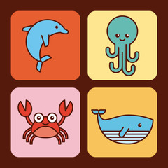 sea life icons set flat draw illustration vector design graphic