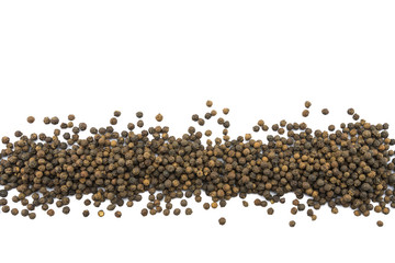 Black Peppercorns in Row on Isolated White