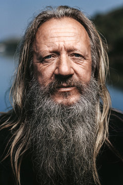 Portrait Of An Old Fishermen With Long Hair And White Beard