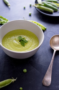 Homemade minted pea soup