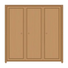 Front view of wooden wardrobe in isolated white background