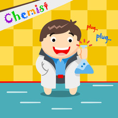 a chemist smile with the chemical bottle. vector cartoon illustration