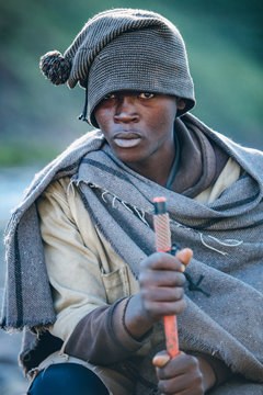 portrait of a rural African Basotho herdsman