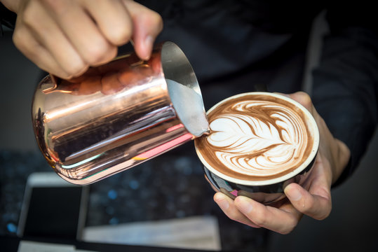 Coffee latte art in coffee shop