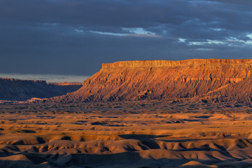 North Caineville Mesa at Sunrise located next to Factory Butte near Hanksville, UT