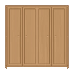 Fototapeta premium Front view of wooden wardrobe in isolated white background