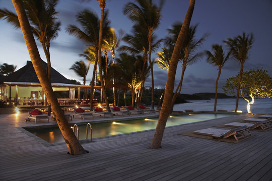 Luxury resort at night on the island of St Barths