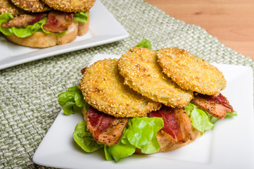 Fried green tomato sandwich ready to serve