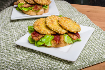 Fried green tomato sandwich ready to serve