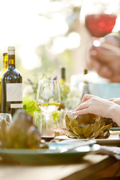 Detail of dinner party in Paso Robles, California 