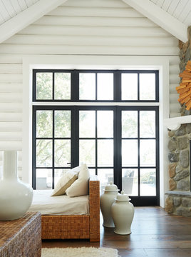 Living room in modern design log cabin