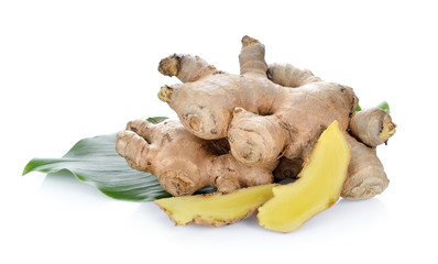 ginger with leaf on white background